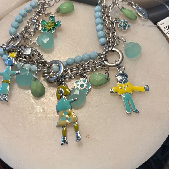 (#80) Pilgrim Silver Bracelet with Green and Blue Charms - Picture 3 of 6